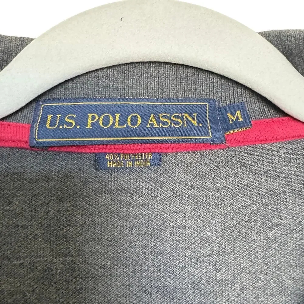 US Polo Assn Gray Polo ShirtMens Medium Red Logo Number 3 Patch Y2K preppy